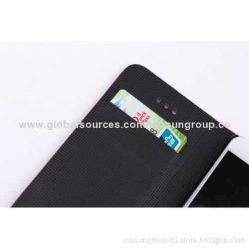PU Leather Flip Case for iPhone 6, Good Quality Wire Drawing, with Card Slots and Stand Function